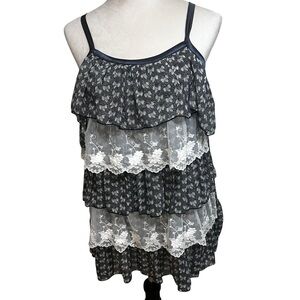 Coquette Lace Tier Print Dress Chiffon Ruffle Mini d.r.d.k. Romantic Fairycore S